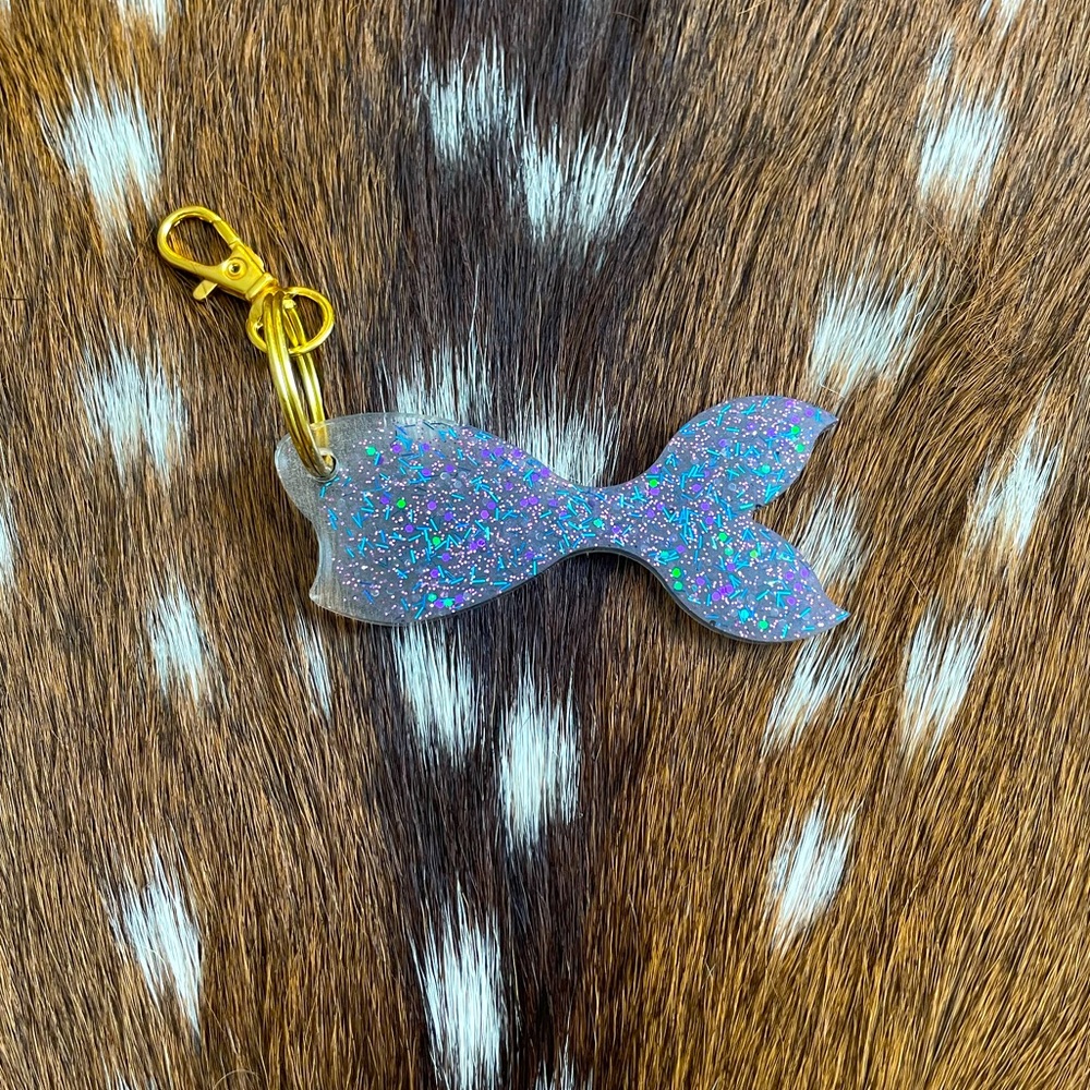 Fish Tail Keychain Handmade Coastal Glitter